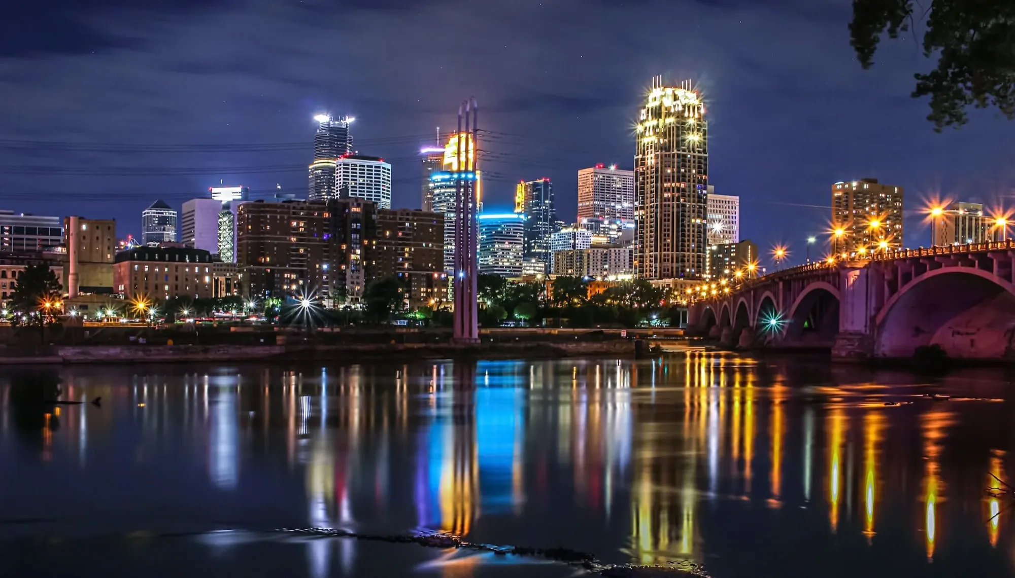 Minneapolis river and bridge view into the city