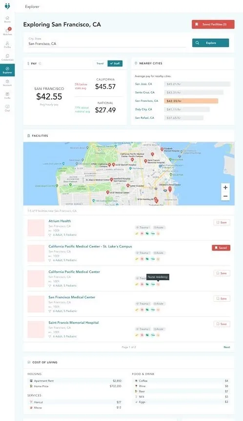 dashboard screenshot of trusted health nurse salary explorer