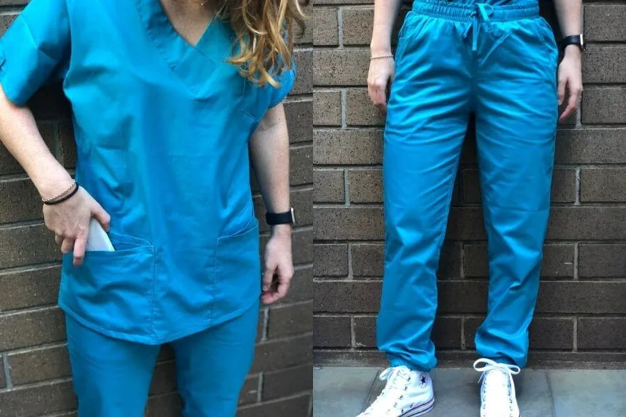 nurse modeling top and bottom of nursing scrubs uniform advantage nursing scrubs review